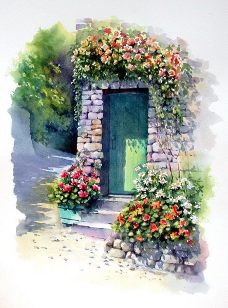 Дверь акварелью