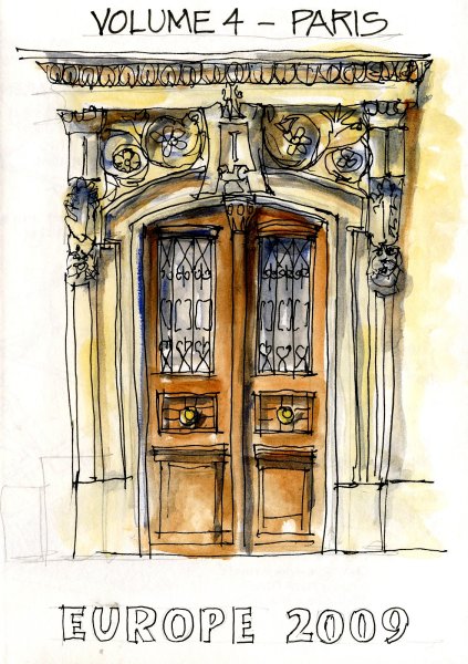 Архитектурные зарисовки двери в акварели