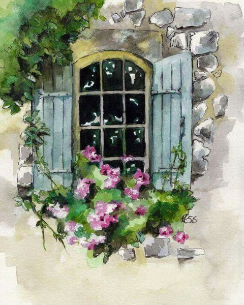 Дверь акварелью скетч