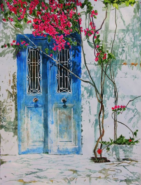 Дверь акварелью