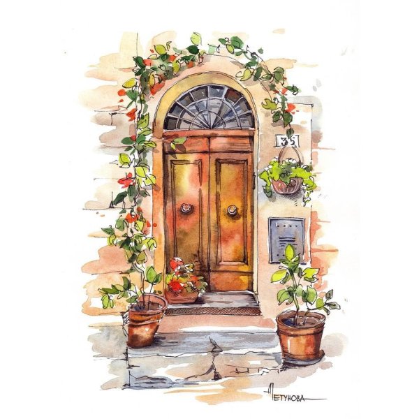 Дверь акварелью