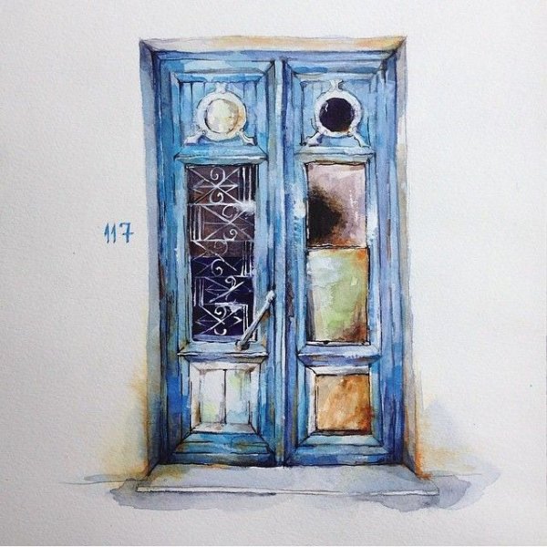 Дверь в дом акварель