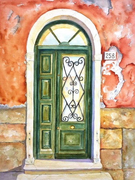 Акварельный скетч дверь