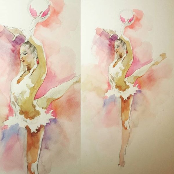 Гимнастка акварель