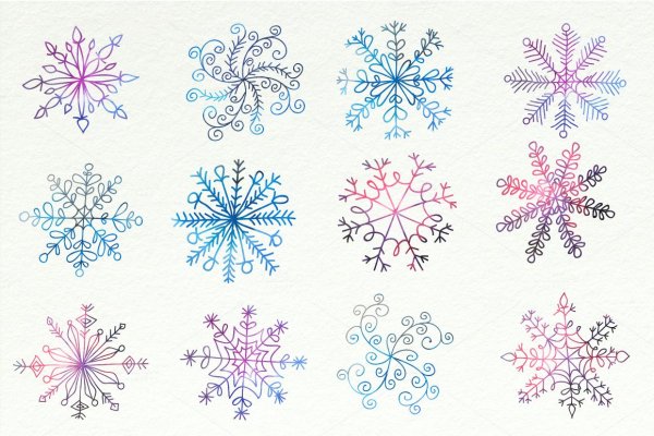 Снежинки акварель