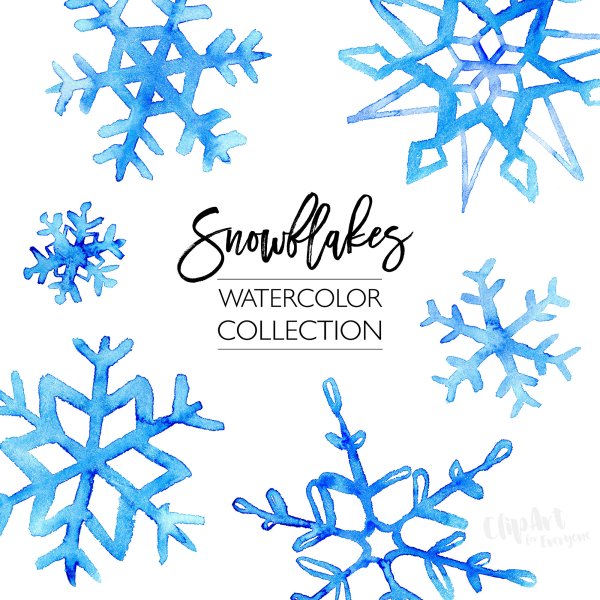 Акварельные снежинки на прозрачном фоне