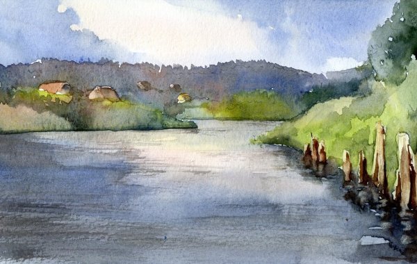 Речка акварелью