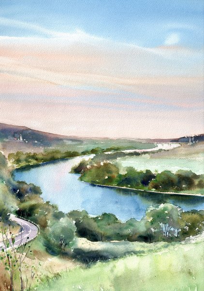 Речка акварелью