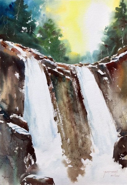 Водопад акварелью