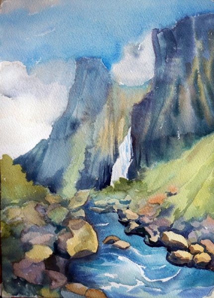 Водопад акварелью