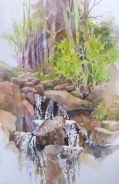 Водопад Этюд акварелью