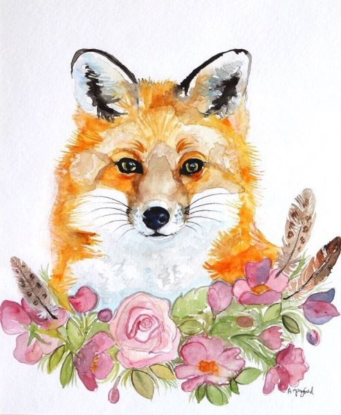 Лисичка акварель