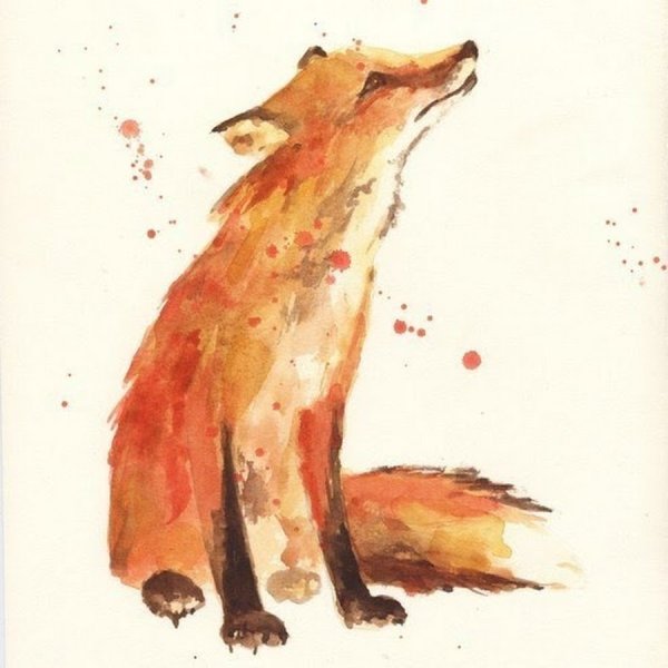 Осень лиса акварель