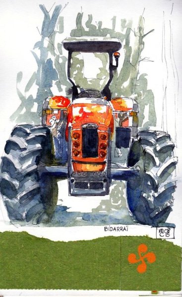 Трактор нарисованный акварелью