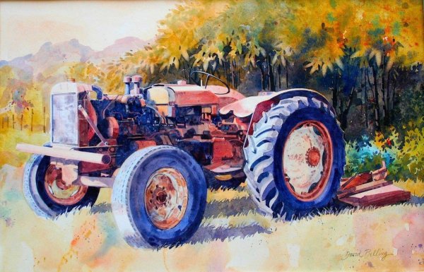 Трактор акварель