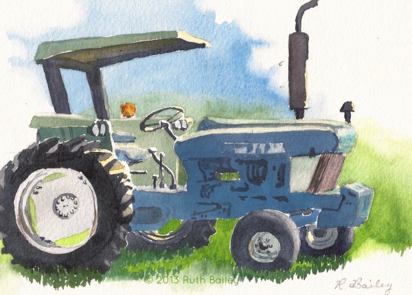 Трактор нарисованный акварелью