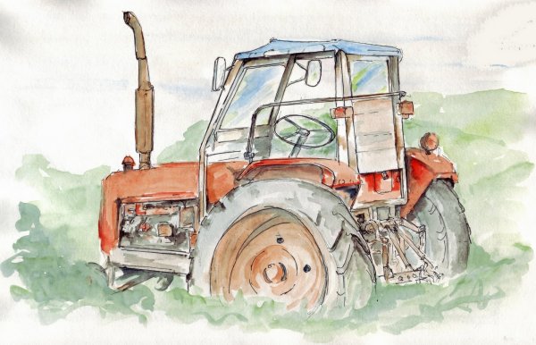 Трактор акварель