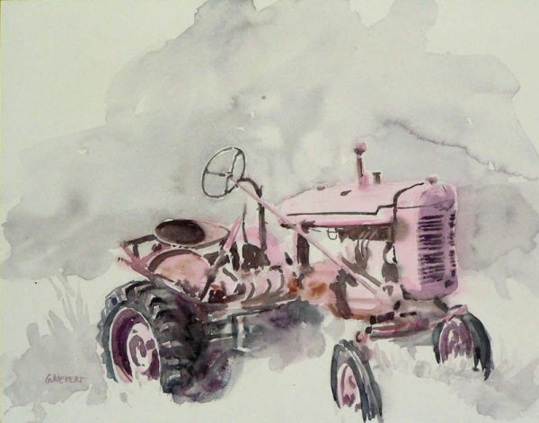 Трактор рисунок акварель