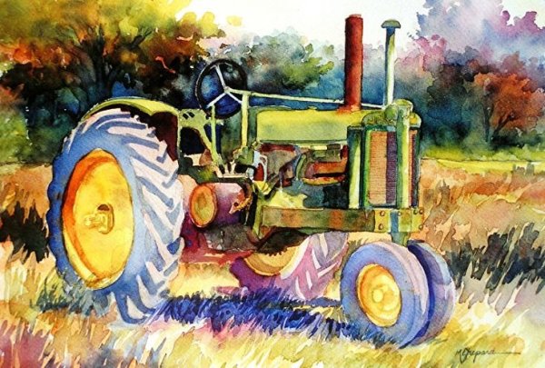 Старый трактор живопись