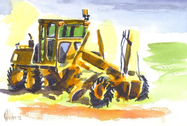 Синий трактор рисунок карандашом