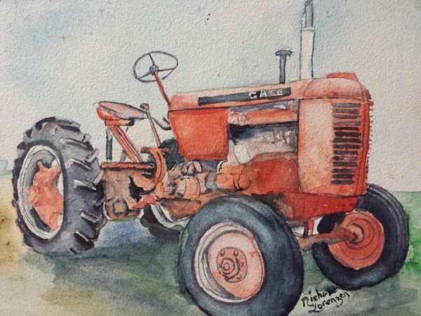 Пленэр трактор акварель