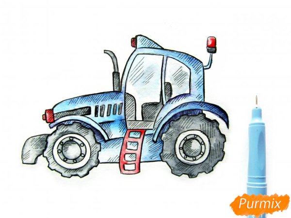 Трактор акварель