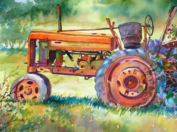 Красный трактор на прозрачном фоне