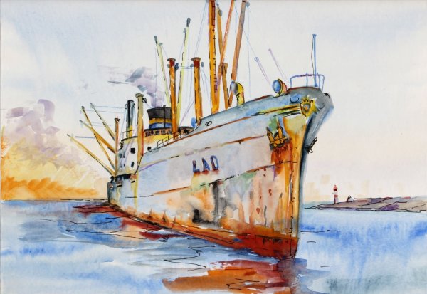 Корабль акварелью