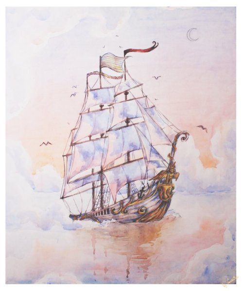 Корабль акварелью