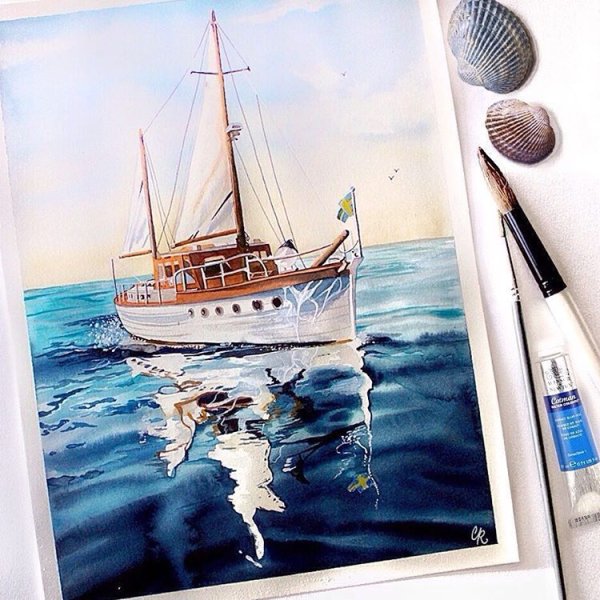 Акварель Барминова яхта