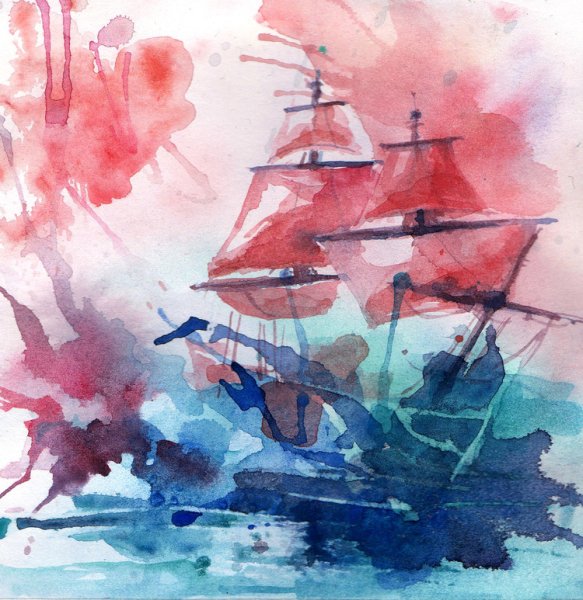 Акварель парусники с алыми парусами