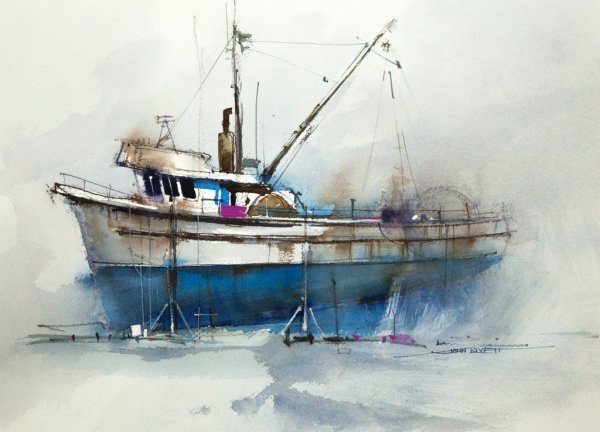 Корабль акварелью