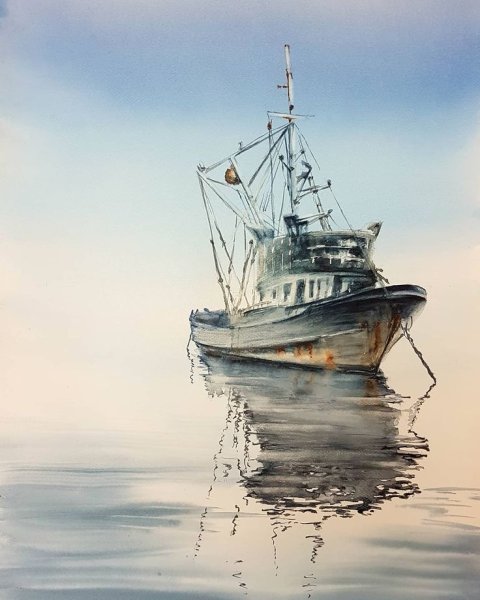 Корабли акварелью картины