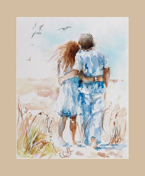 Влюбленные акварель