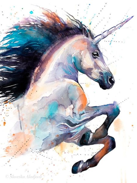 Единорог акварель