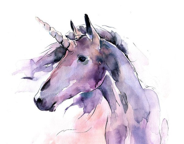 Единорог акварель