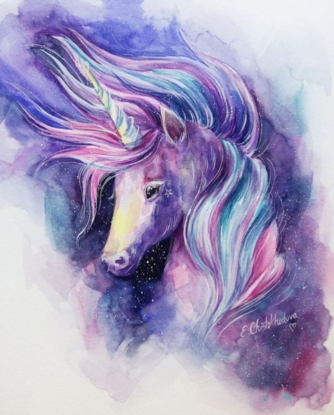 Единорожка акварель