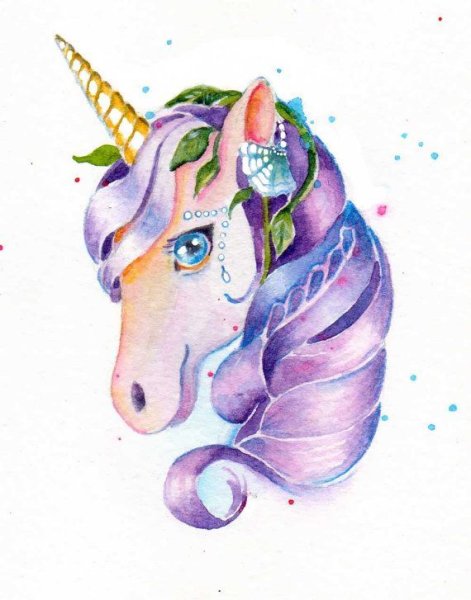 Единорог акварель