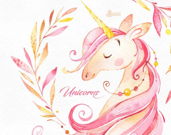 Единорожка акварель