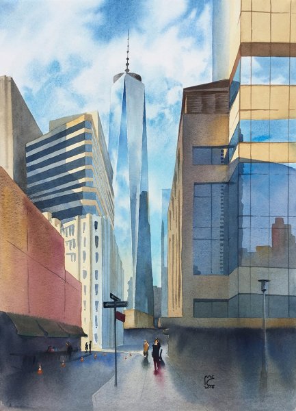 Акварель Нью Йорк небоскребы