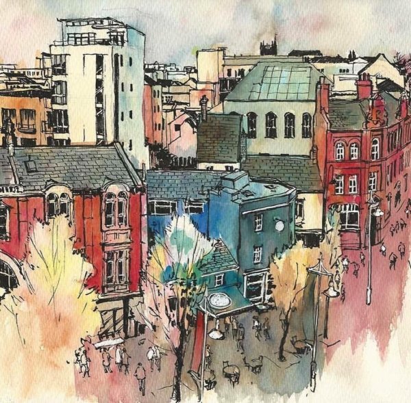 Городские зарисовки акварелью