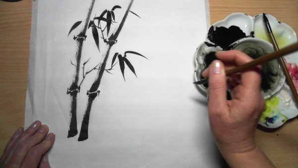 Рисование тушью кистью