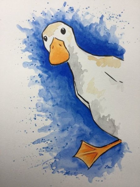 Уточка акварелью