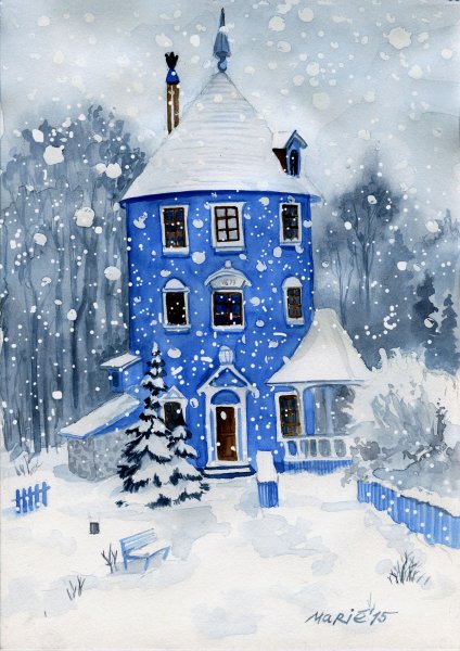 Новогодние домики акварелью