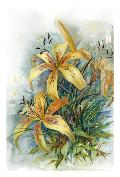Лилии гуашью