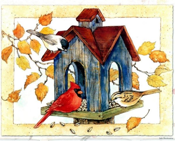 Кормушка птицы акварель