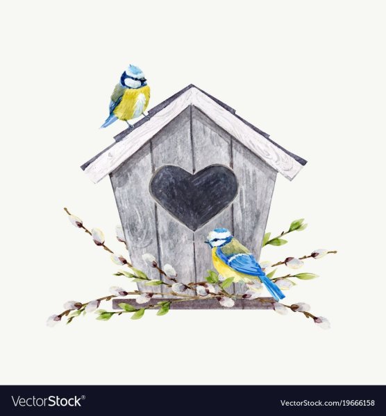 Птица со скворечником вектор