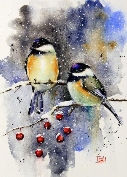 Зимние иллюстрации акварель