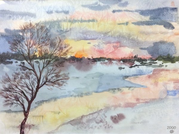 Пейзаж акварелью времена года