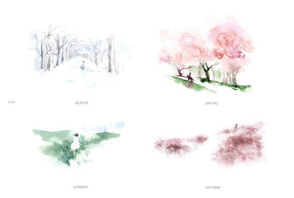 Времена года акварель